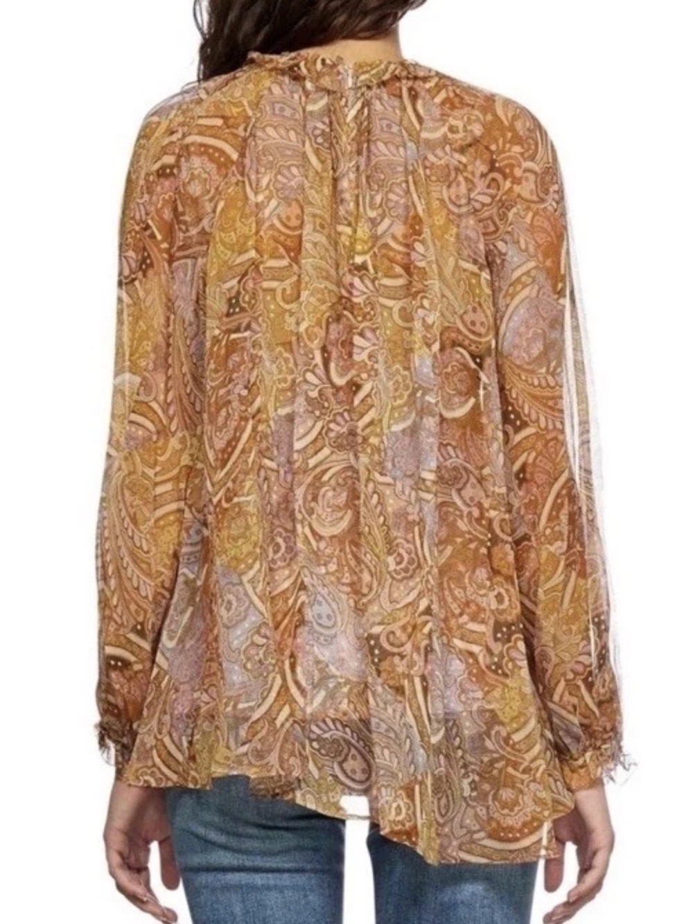 NWOT Zimmermann AU 1/ US Small Paisley Lace-Up Ruffle Blouse in Gold and blues - Picture 2 of 15